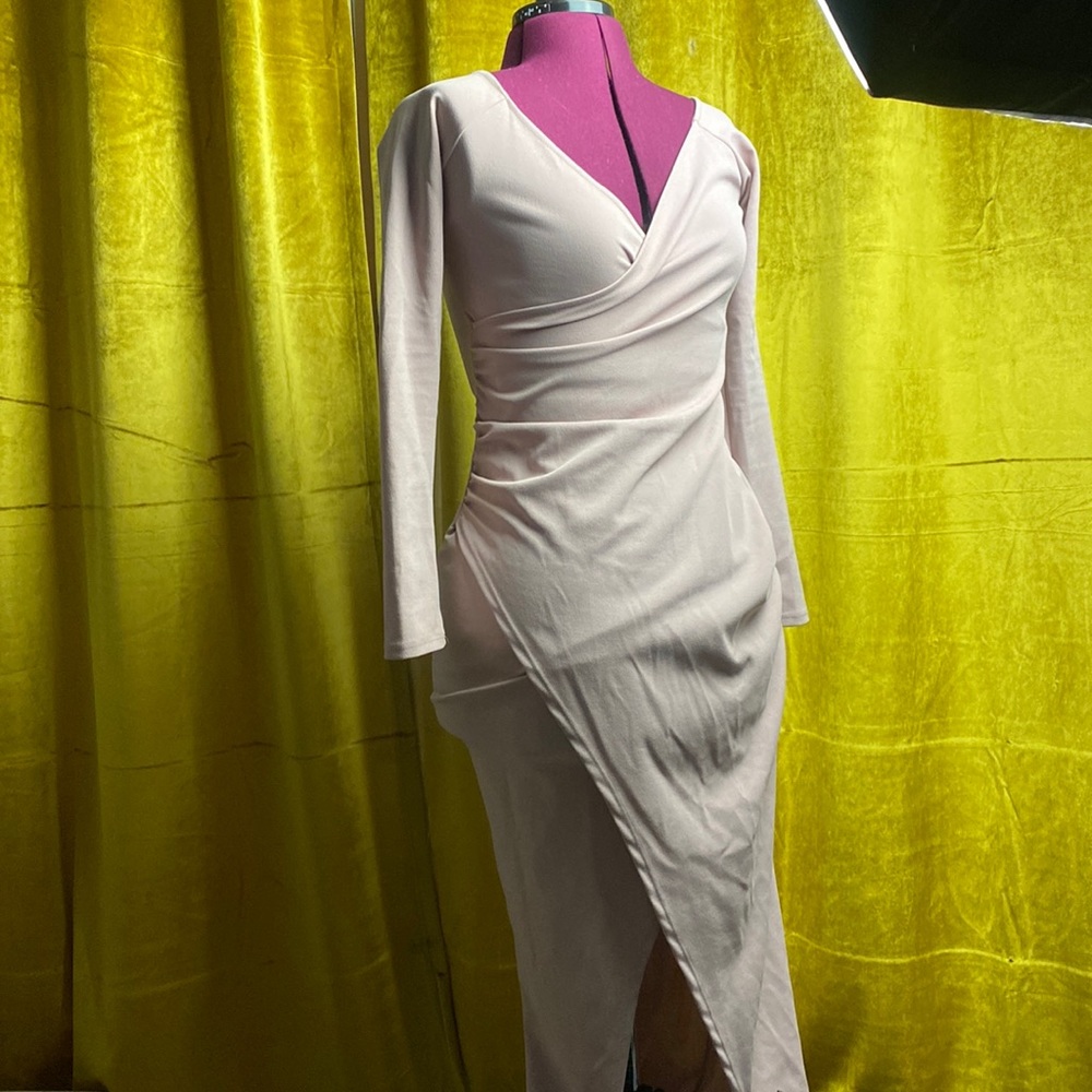 Floor length Windsor dress lavender asymmetrical hem wrap dress long sleeve prom